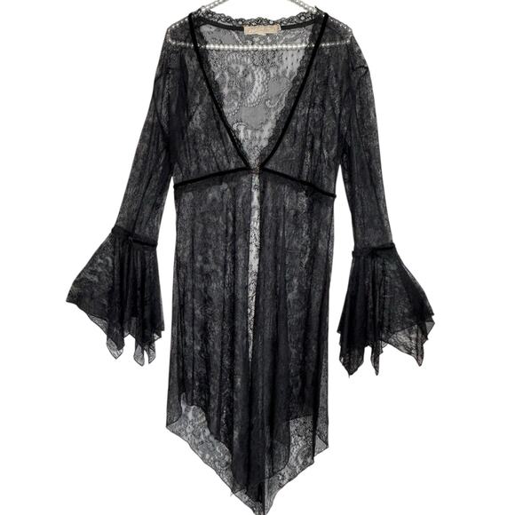 Michal Negrin Fairy Goth Lace Kimono Boho Witch Sheer Asymmetric Large Romantic - Picture 1 of 13